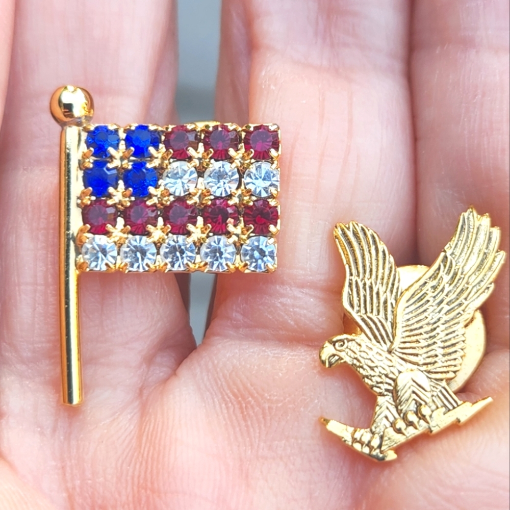 Nordstrom Jewelry Patriotic Swarovski Crystal Flag & Eagle Lapel Pins